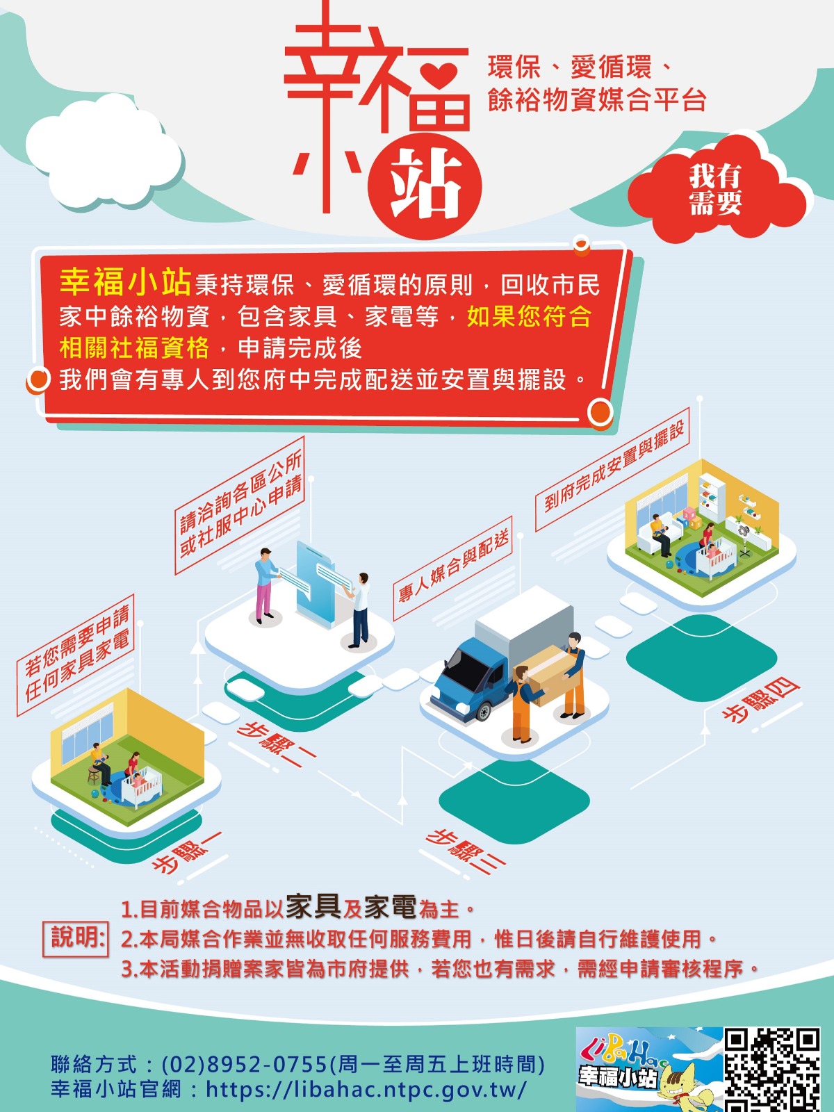 媒合需要家具及家電並具相關資格的市民。